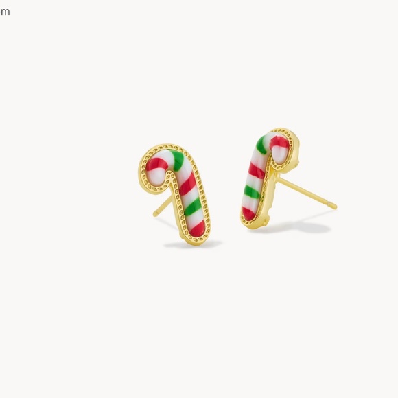Kendra Scott Candy Cane Gold Stud Earrings in Red Green Mix - Picture 1 of 5